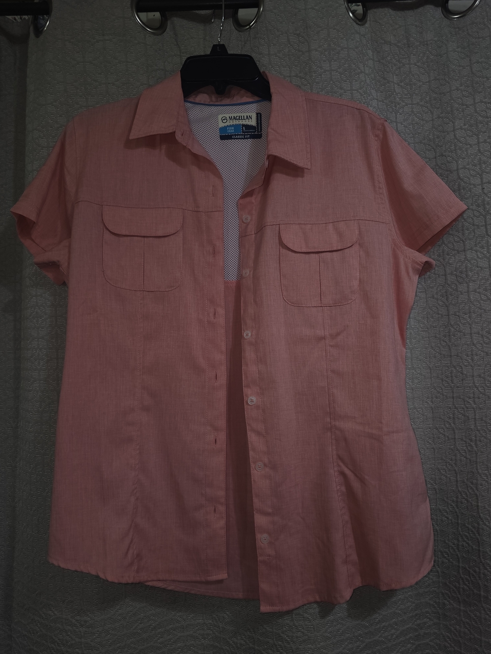 Magellan Outdoors Coral Pink Short-Sleeve Button-Down Shirt